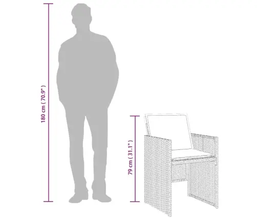 13-Osaline Aia Söögimööbli Komplekt Patjadega, Pruun, Pe-Rotang