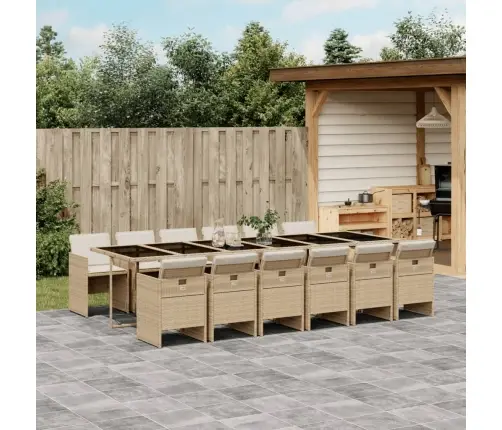 13-Osaline Aia Söögimööbli Komplekt Patjadega, Beež, Pe-Rotang