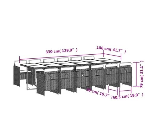 13-Daļīgs Dārza Mēbeļu Komplekts Ar Matračiem, Gaiši Pelēka Pe Vidaxl