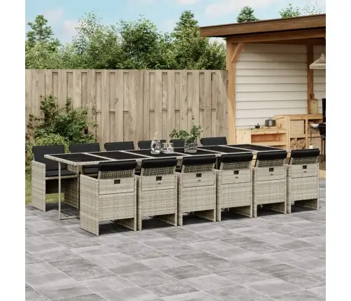 13-Daļīgs Dārza Mēbeļu Komplekts Ar Matračiem, Gaiši Pelēka Pe Vidaxl