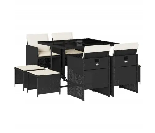 Sodo Komplektas Su Pagalvėlėmis, 9 Dalių, Juodas, Poliratanas