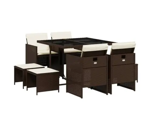 9-Daļīgs Dārza Mēbeļu Komplekts, Matrači, Brūna Pe Rotangpalma Vidaxl