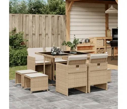 9-Daļīgs Virtuves Mēbeļu Komplekts Ar Matračiem, Pe Rotangpalma Vidaxl