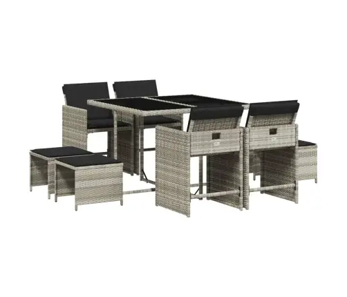 Sodo Komplektas Su Pagalvėlėmis, 9 Dalių, Pilkas, Poliratanas