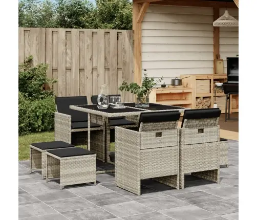 Sodo Komplektas Su Pagalvėlėmis, 9 Dalių, Pilkas, Poliratanas