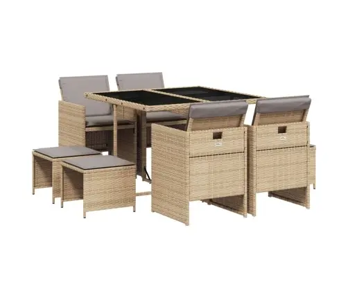 9-Daļīgs Virtuves Mēbeļu Komplekts Ar Matračiem, Pe Rotangpalma  Vidaxl