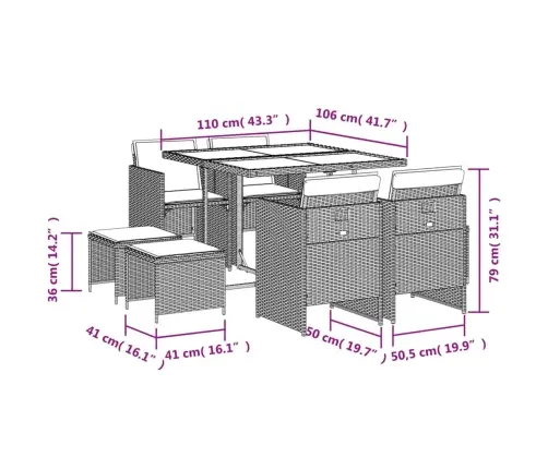 9-Daļīgs Virtuves Mēbeļu Komplekts Ar Matračiem, Pe Rotangpalma  Vidaxl