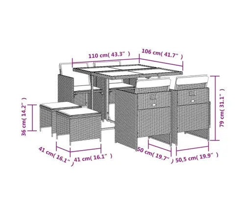Sodo Komplektas Su Pagalvėlėmis, 9 Dalių, Juodas, Poliratanas