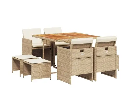 9-Daļīgs Virtuves Mēbeļu Komplekts Ar Matračiem, Pe Rotangpalma Vidaxl