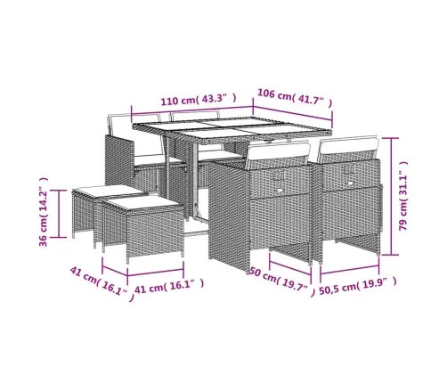 9-Daļīgs Virtuves Mēbeļu Komplekts Ar Matračiem, Pe Rotangpalma Vidaxl