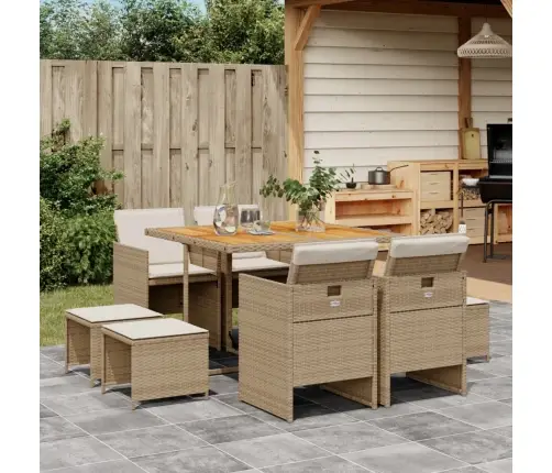 9-Daļīgs Virtuves Mēbeļu Komplekts Ar Matračiem, Pe Rotangpalma Vidaxl