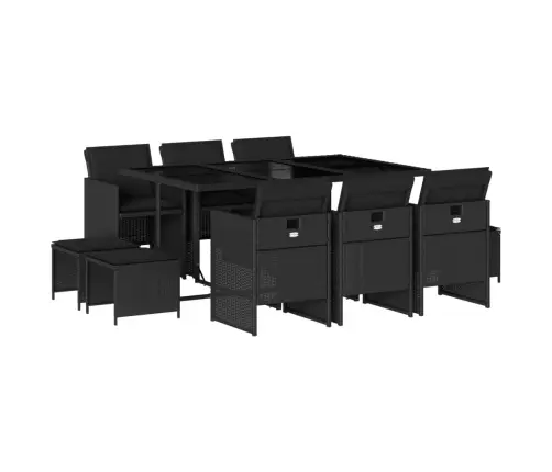 11-Daļīgs Dārza Mēbeļu Komplekts, Matrači, Melna Pe Rotangpalma Vidaxl