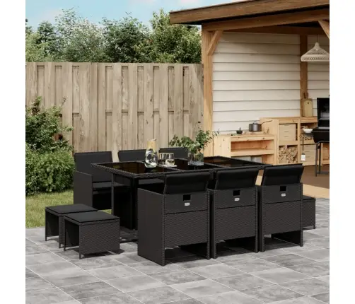 11-Daļīgs Dārza Mēbeļu Komplekts, Matrači, Melna Pe Rotangpalma Vidaxl