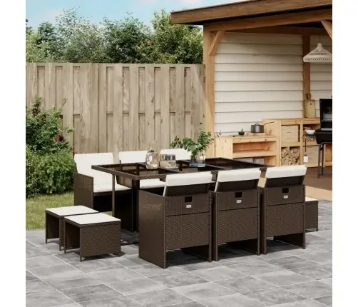 11-Daļīgs Dārza Mēbeļu Komplekts, Matrači, Brūna Pe Rotangpalma Vidaxl