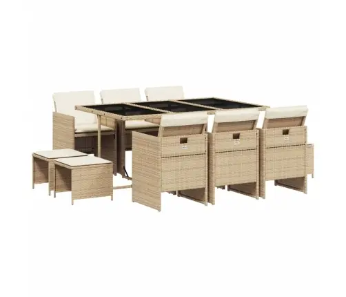 Sodo Komplektas Su Pagalvėlėmis, 11 Dalių, Smėlio, Poliratanas