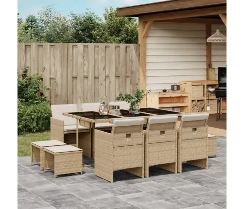 Sodo Komplektas Su Pagalvėlėmis, 11 Dalių, Smėlio, Poliratanas