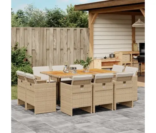 Sodo Komplektas Su Pagalvėlėmis, 11 Dalių, Smėlio, Poliratanas