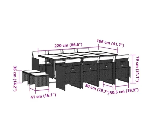 13-Daļīgs Dārza Mēbeļu Komplekts Ar Matračiem, Melns Pe Vidaxl