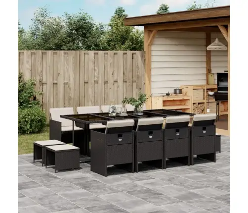 13-Daļīgs Dārza Mēbeļu Komplekts Ar Matračiem, Melns Pe Vidaxl