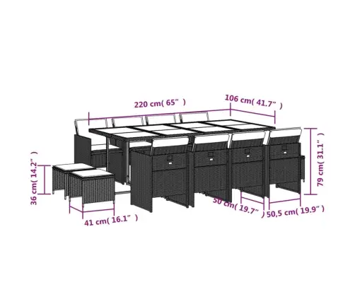 13-Daļīgs Dārza Mēbeļu Komplekts Ar Matračiem, Melns Pe Vidaxl