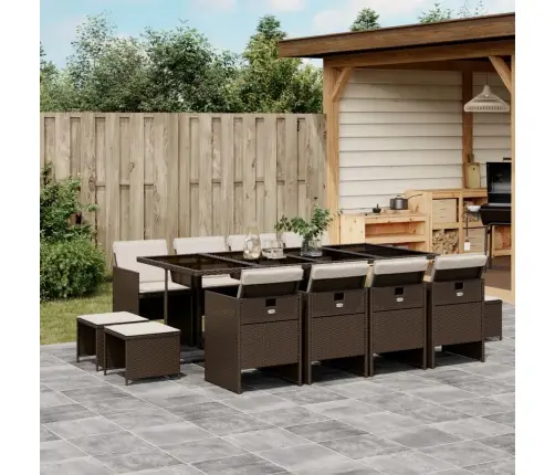 Sodo Komplektas Su Pagalvėlėmis, 13 Dalių, Rudas, Poliratanas