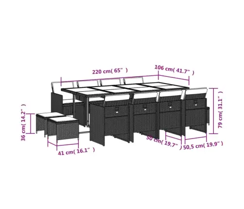 13-Daļīgs Dārza Mēbeļu Komplekts Ar Matračiem, Pe Rotangpalma Vidaxl