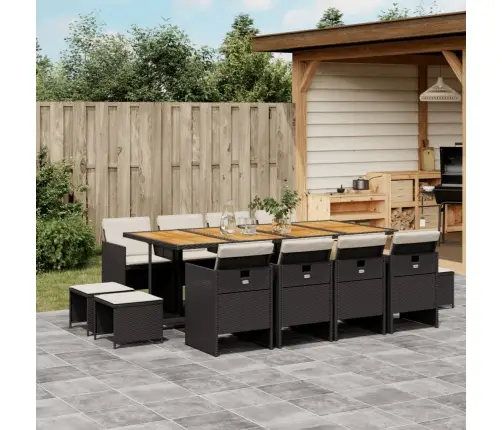 13-Daļīgs Dārza Mēbeļu Komplekts Ar Matračiem, Melns Pe Vidaxl