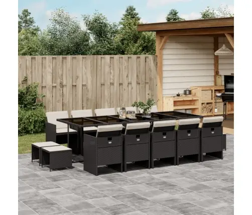 15-Daļīgs Dārza Mēbeļu Komplekts Ar Matračiem, Melns Pe Vidaxl