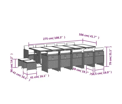 15-Daļīgs Virtuves Mēbeļu Komplekts Ar Matračiem,Pe Rotangpalma Vidaxl