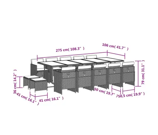 15-Osaline Aia Söögimööbli Komplekt Patjadega, Beež, Pe-Rotang