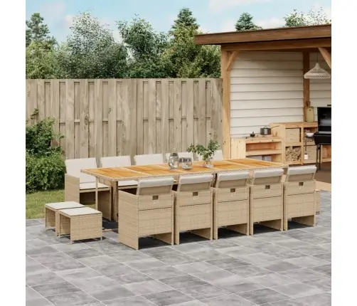 15-Osaline Aia Söögimööbli Komplekt Patjadega, Beež, Pe-Rotang