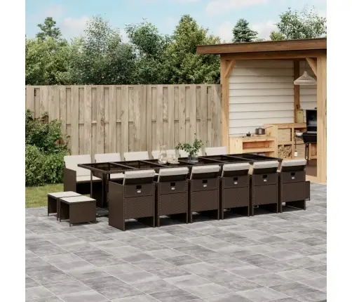 Sodo Komplektas Su Pagalvėlėmis, 17 Dalių, Rudas, Poliratanas