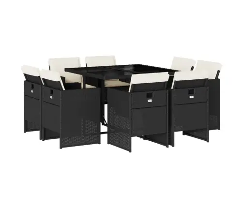 9-Daļīgs Dārza Mēbeļu Komplekts, Matrači, Melns, Pe Rotangpalma Vidaxl