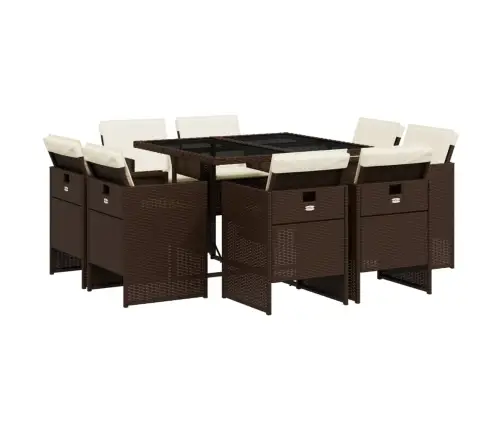 9-Daļīgs Dārza Mēbeļu Komplekts, Matrači, Brūna Pe Rotangpalma Vidaxl