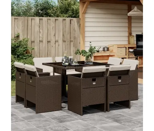 9-Daļīgs Dārza Mēbeļu Komplekts, Matrači, Brūna Pe Rotangpalma Vidaxl