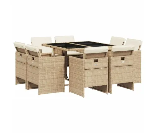 Sodo Komplektas Su Pagalvėlėmis, 9 Dalių, Smėlio, Poliratanas