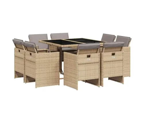 9-Osaline Aia Söögimööbli Komplekt Patjadega, Beežid Toonid