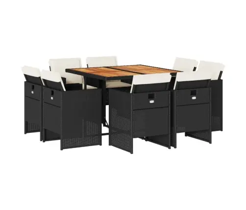 9-Daļīgs Dārza Mēbeļu Komplekts, Matrači, Melns, Pe Rotangpalma Vidaxl