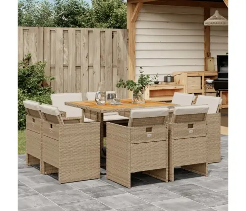 Sodo Komplektas Su Pagalvėlėmis, 9 Dalių, Smėlio, Poliratanas