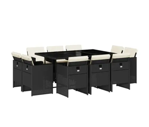 11-Osaline Aiamööbli Komplekt Patjadega, Must, Polürotang