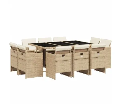 11-Daļīgs Dārza Mēbeļu Komplekts, Matrači, Bēša Pe Rotangpalma Vidaxl