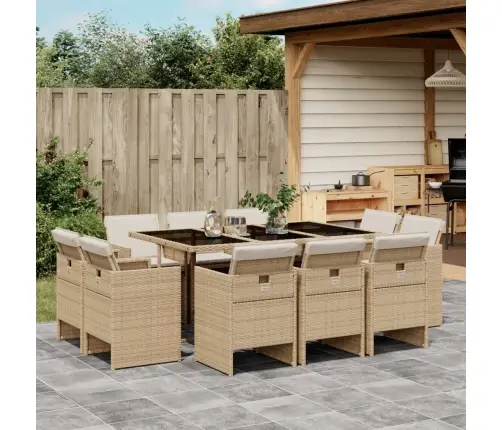 11-Daļīgs Dārza Mēbeļu Komplekts, Matrači, Bēša Pe Rotangpalma Vidaxl