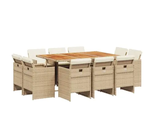 11-Daļīgs Dārza Mēbeļu Komplekts, Matrači, Bēša Pe Rotangpalma Vidaxl