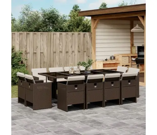 Sodo Komplektas Su Pagalvėlėmis, 13 Dalių, Rudas, Poliratanas