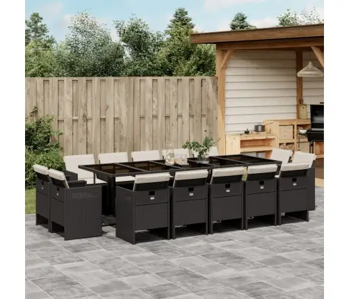 15-Daļīgs Dārza Mēbeļu Komplekts Ar Matračiem, Melns Pe Vidaxl