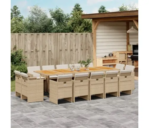 15-Daļīgs Dārza Mēbeļu Komplekts, Matrači, Bēša Pe Rotangpalma Vidaxl