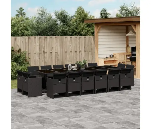 Sodo Komplektas Su Pagalvėlėmis, 17 Dalių, Juodas, Poliratanas Sodo Komplektas Su Pagalvėlėmis, 17 Dalių, Juodas, Poliratanas