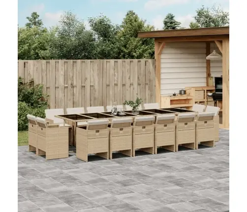 17-Osaline Aia Söögimööbli Komplekt Patjadega, Beež, Rotang