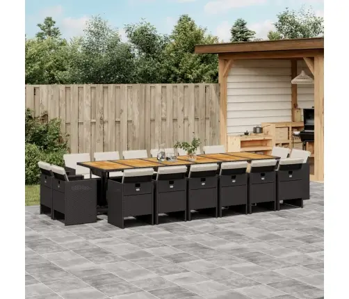 17-Osaline Aia Söögimööbli Komplekt Patjadega, Must, Polürotang