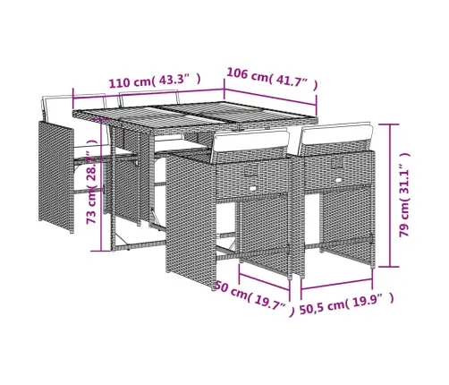 5-Daļīgs Dārza Mēbeļu Komplekts, Matrači, Melna Pe  Rotangpalma Vidaxl